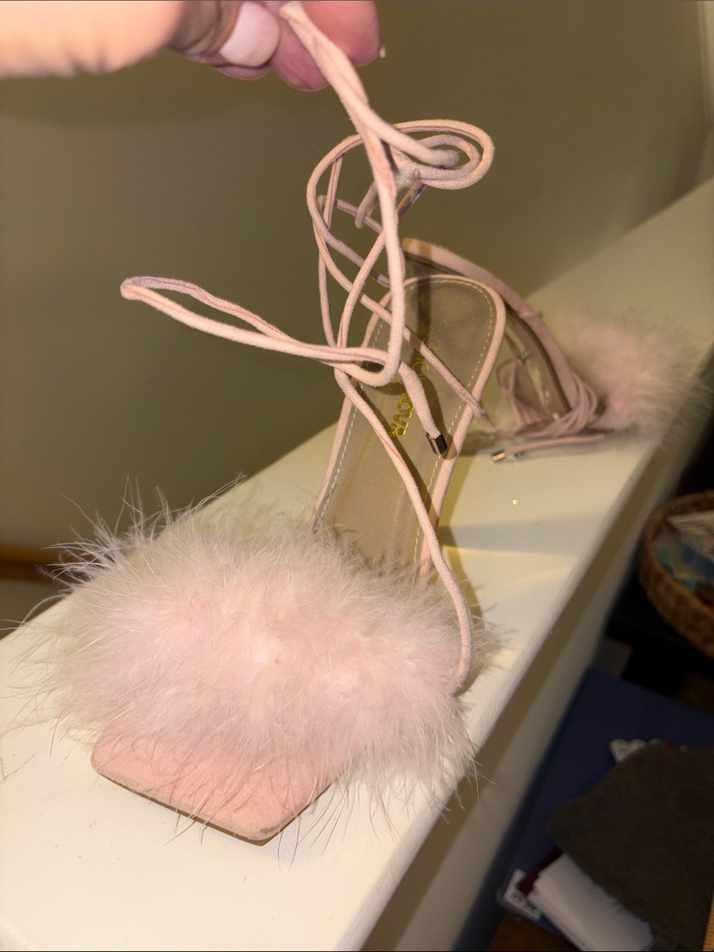 HOW CUTE ARE THESE?? Fashion Nova Pink Feathered Lace-Up Sandals
